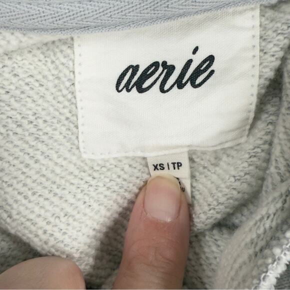 Aerie Hoodie Sweatshirt Oversized Cinch Side Ruched Pullover Grey Cropped XS NEW - Picture 8 of 12